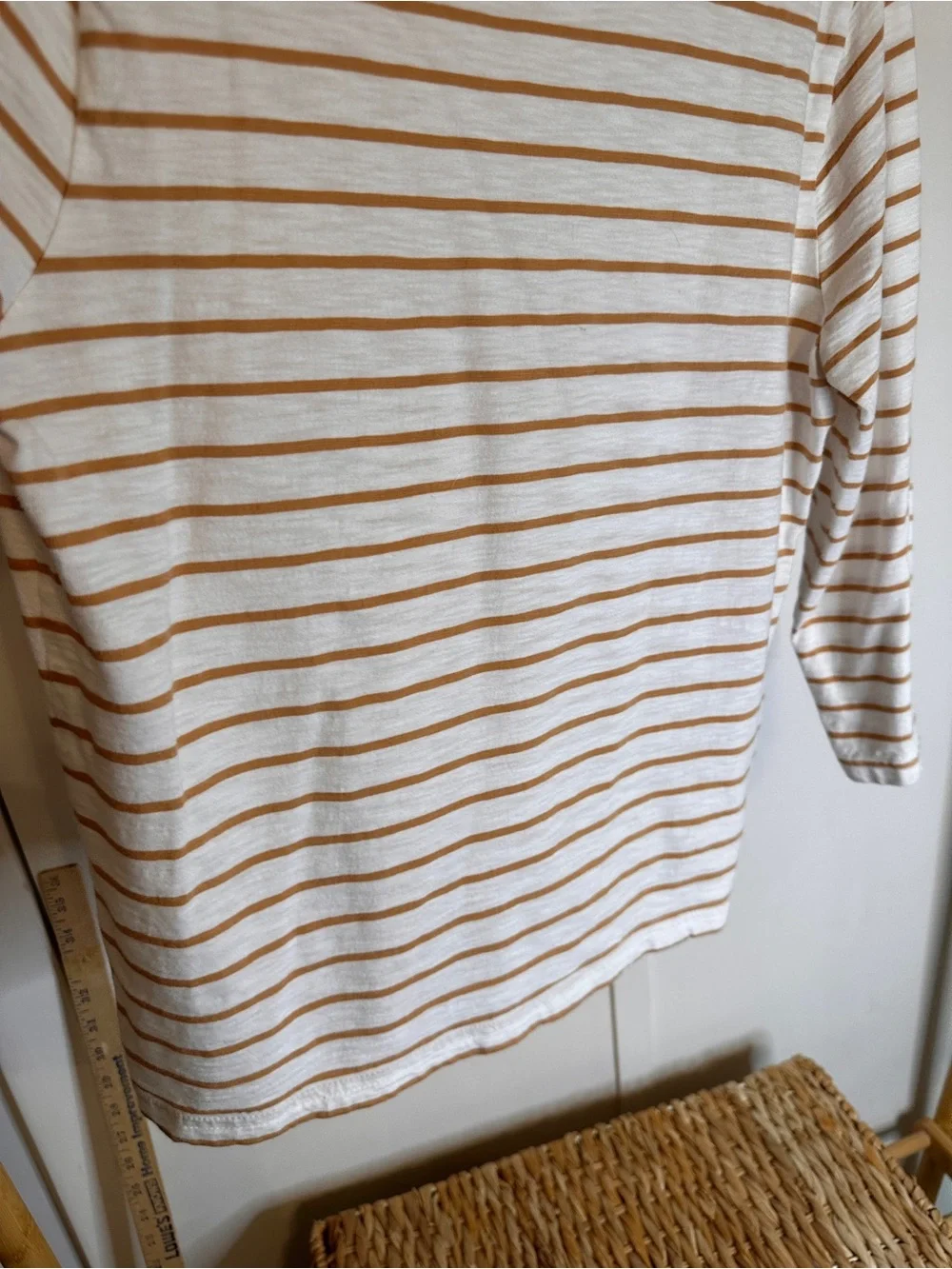 J. Crew Crewneck Long-Sleeve White Top with Tan Stripes